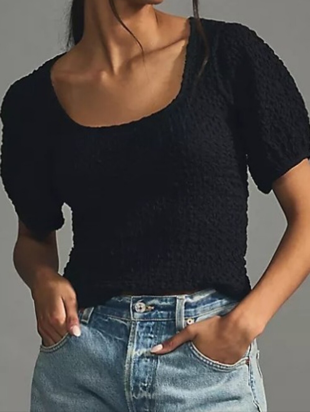 Lea & Viola Stretch Pucker Top Black Size XL